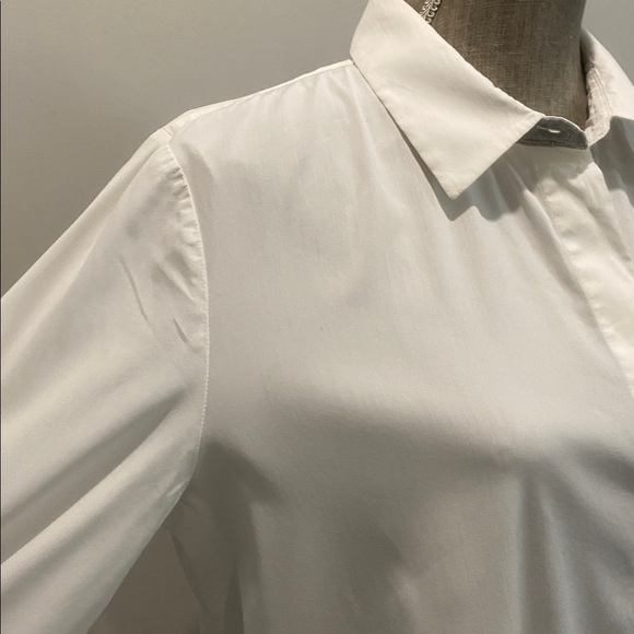 Lafayette 148 New York White Long Cotton Blouse Split Sides Size large - Picture 9 of 16